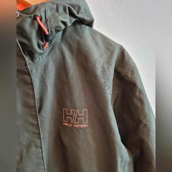 Helly Hansen Womens Medium Rain Coat Dark Green And Coral - Picture 3 of 5